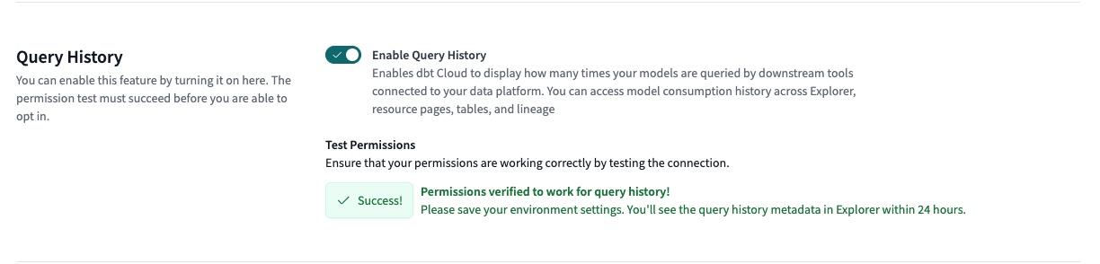 Example of permissions verified result after clicking Test Permissions.